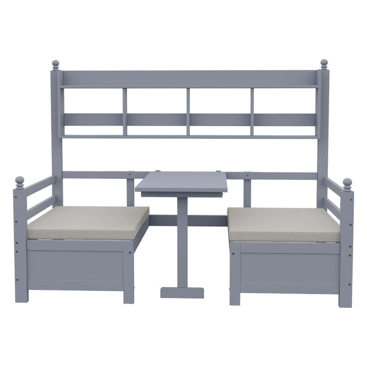 SITZBANK‑SET mit Tisch und integriertem Bücherregal 90/200 cm grau Holz - Grau, Holz (205/150.6/95cm) - OKWISH