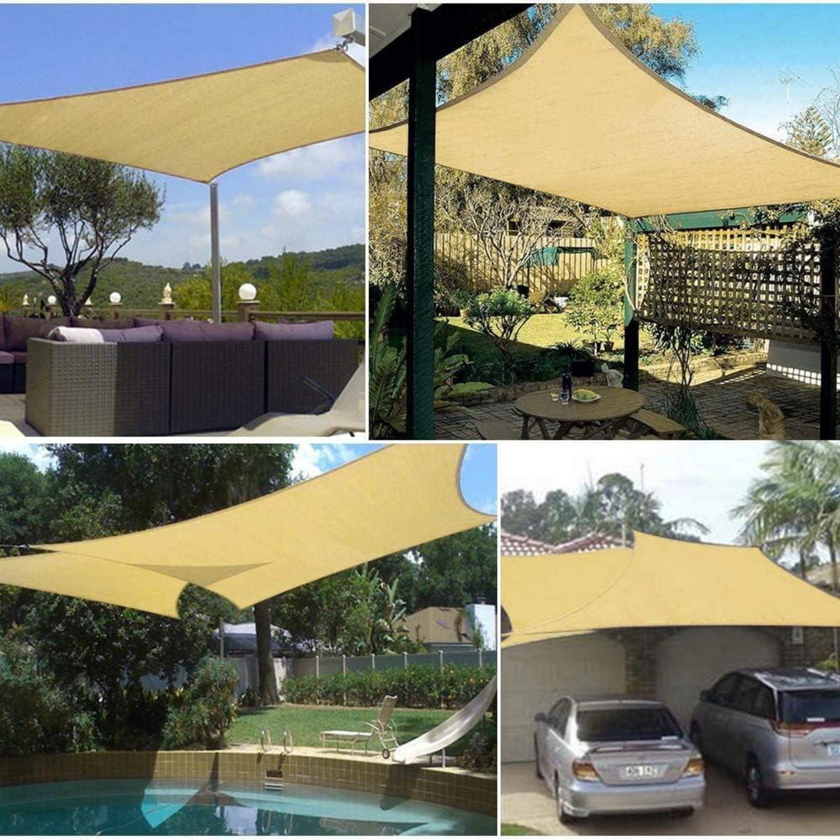 SONNENSEGEL Set 3x4 m wasserdicht UV Schutz Sand - Sandfarben, Textil (3/4cm)