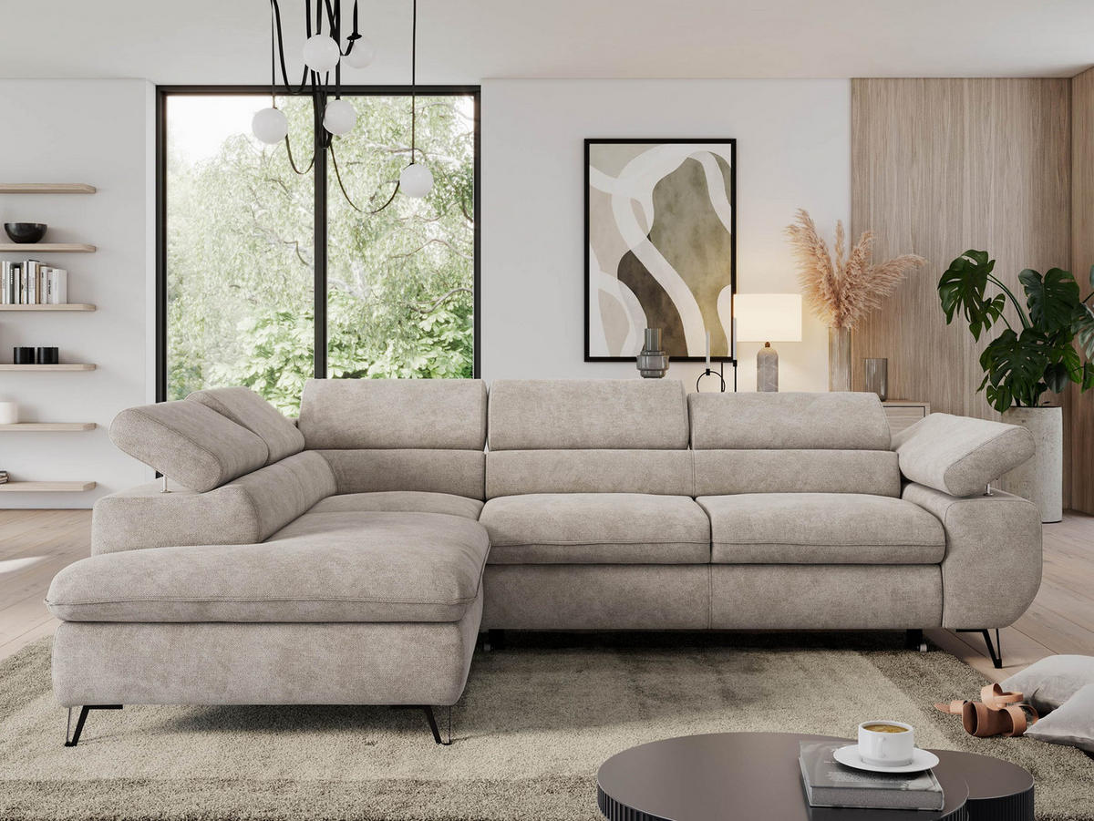 ECKSOFA PEDRO L Beige Struktur - Links Seite - Beige/Schwarz, Textil/Metall (208/273cm) - MKS
