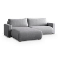 ECKSOFA TURIN P Hellgrau Kordstoff mit Schlaffunktion - Hellgrau, Holz (265/183cm) - MASSENO