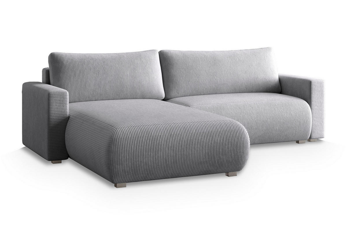 ECKSOFA TURIN P Hellgrau Kordstoff mit Schlaffunktion - Hellgrau, Holz (265/183cm) - MASSENO