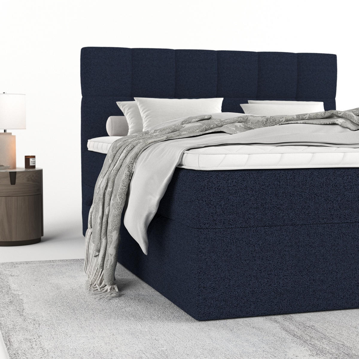 POSTEL BOXSPRING VARENO 200/200 Námořnická modrá - černá/tmavě modrá, kov/dřevo (200/200cm) - AltaBeds