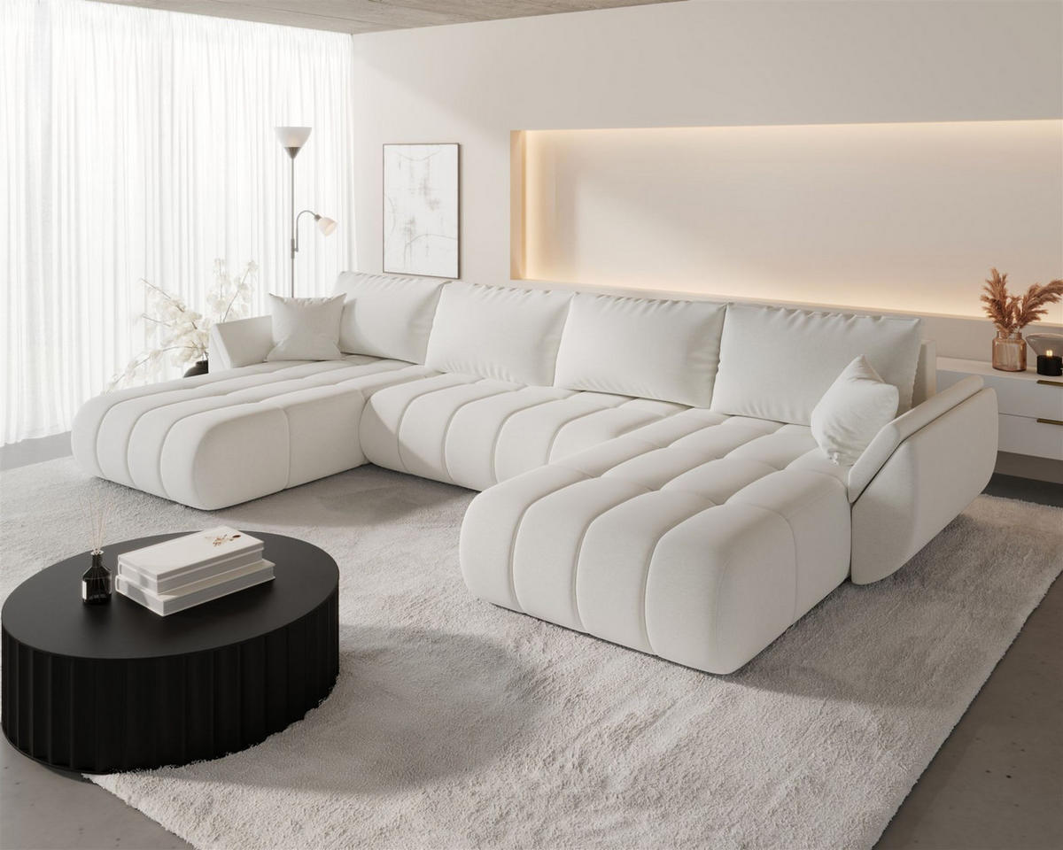 WOHNLANDSCHAFT Misato In Wind - Weiß, Holzwerkstoff/Textil (384/85/175cm) - Fun Möbel