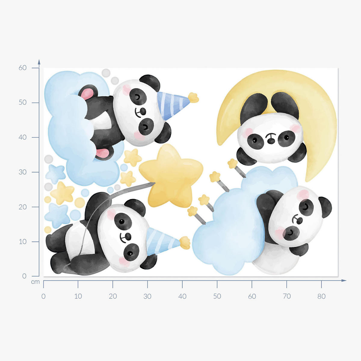 WANDAUFKLEBER 60x84cm - Pandabären - Multicolor, Kunststoff (60/84/0.1cm) - Wallfluent