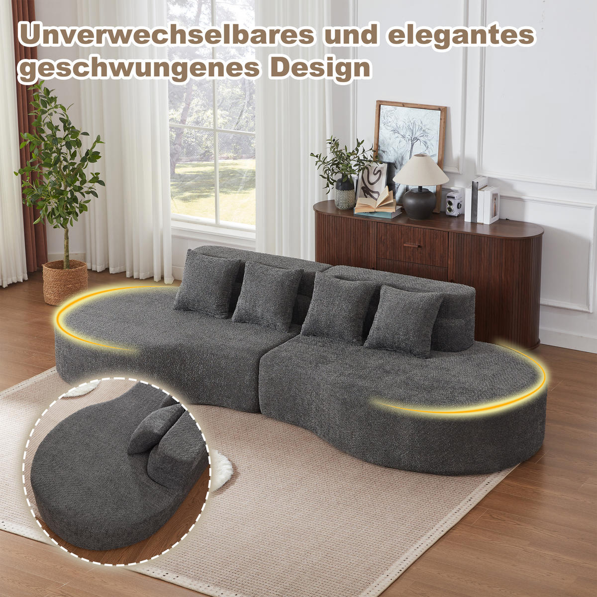 4-SITZER SOFA Chenille Grau Modulares 2-teiliges Design - Grau, Textil (310/65/110cm) - WISHDOR