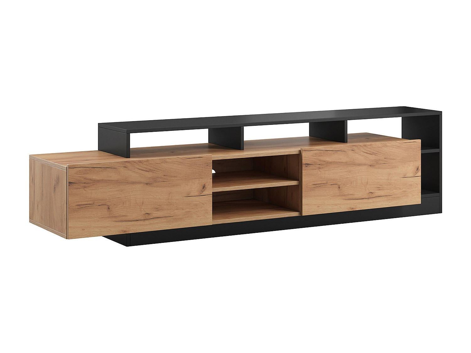 TV-MÖBEL - 2 Türen und 6 Ablagefächer - Mit LED-Beleuchtung - Holzfarben hell und Anthrazit - IDESIA - Anthrazit, Holz (192.4/47.8/43.6cm) - Vente-Unique