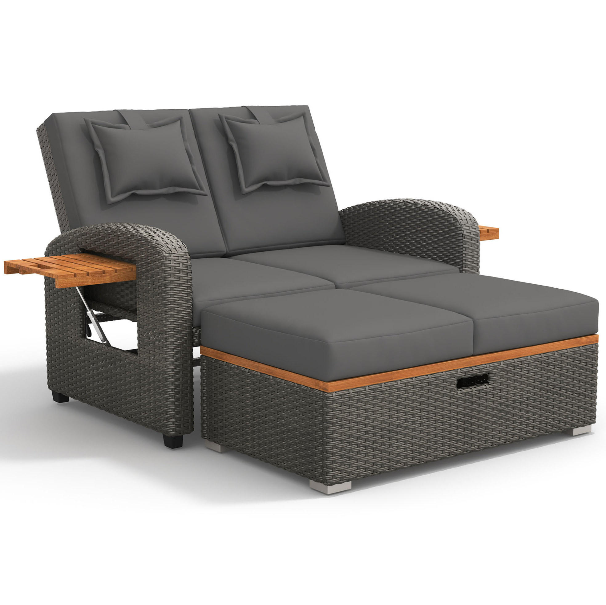 GARTEN-LOUNGESESSEL 120/74/95 cm grau aus Rattan mit verstellbarer Rückenlehne - Grau, Metall - OKWISH