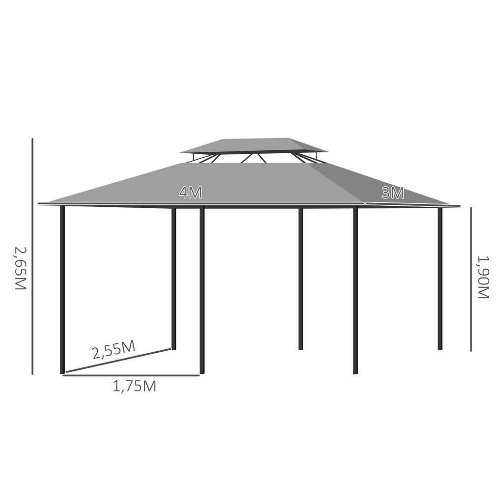 Thumbnail - Outsunny Gartenpavillon, Dunkelgrau, Metall, Kunststoff, 400x265x300 cm, Sonnen- & Sichtschutz, Pavillons & Pergolas
