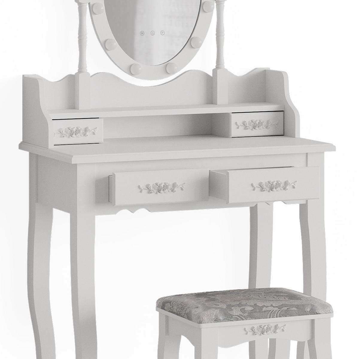 SCHMINKTISCH Maggie Weiß 75 cm mit LED Beleuchtung und Hocker - Weiß, Holzwerkstoff (75/146.5/40cm) - Vicco