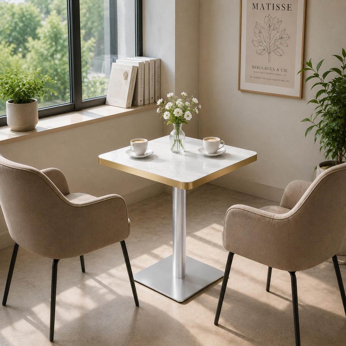 BARTISCH 60/60/74 cm mit Marmor-Optik DE-40028 Weiß - Weiß, Metall (60/60/74cm) - ComfortXL