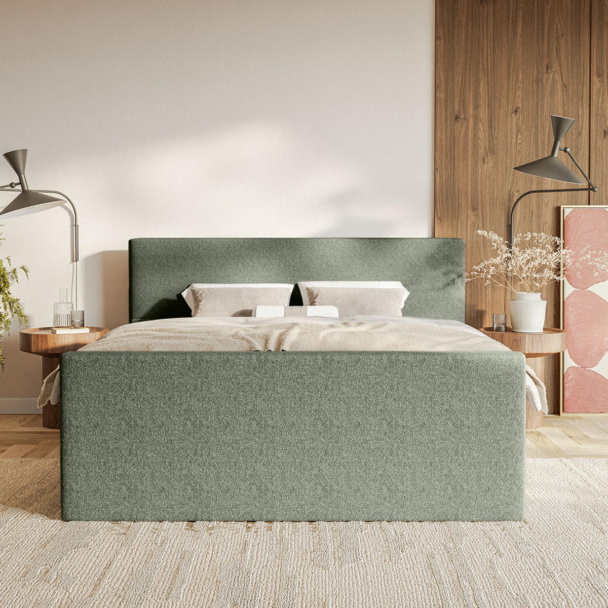 BOXSPRINGBETT VELIPOJA EASY CLEAN 140x200 cm, Olive - Olivgrün, Textil (140/200cm) - Fedve