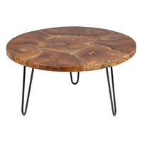 COUCHTISCH MOSAIK Teakholz rund Natur|Schwarz 70cm - Schwarz/Braun, Holz/Metall (70/70/36cm) - riess-ambiente