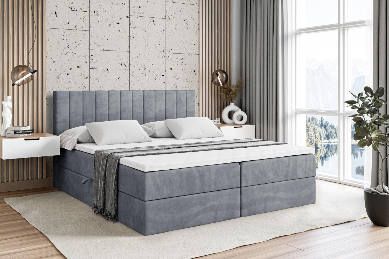 BOXBETT mit Matratze H4 und Lattenrost - EDITA - 200x200 cm - H4 - Grau - Grau, Holzwerkstoff (200/200cm) - ALTDECOR