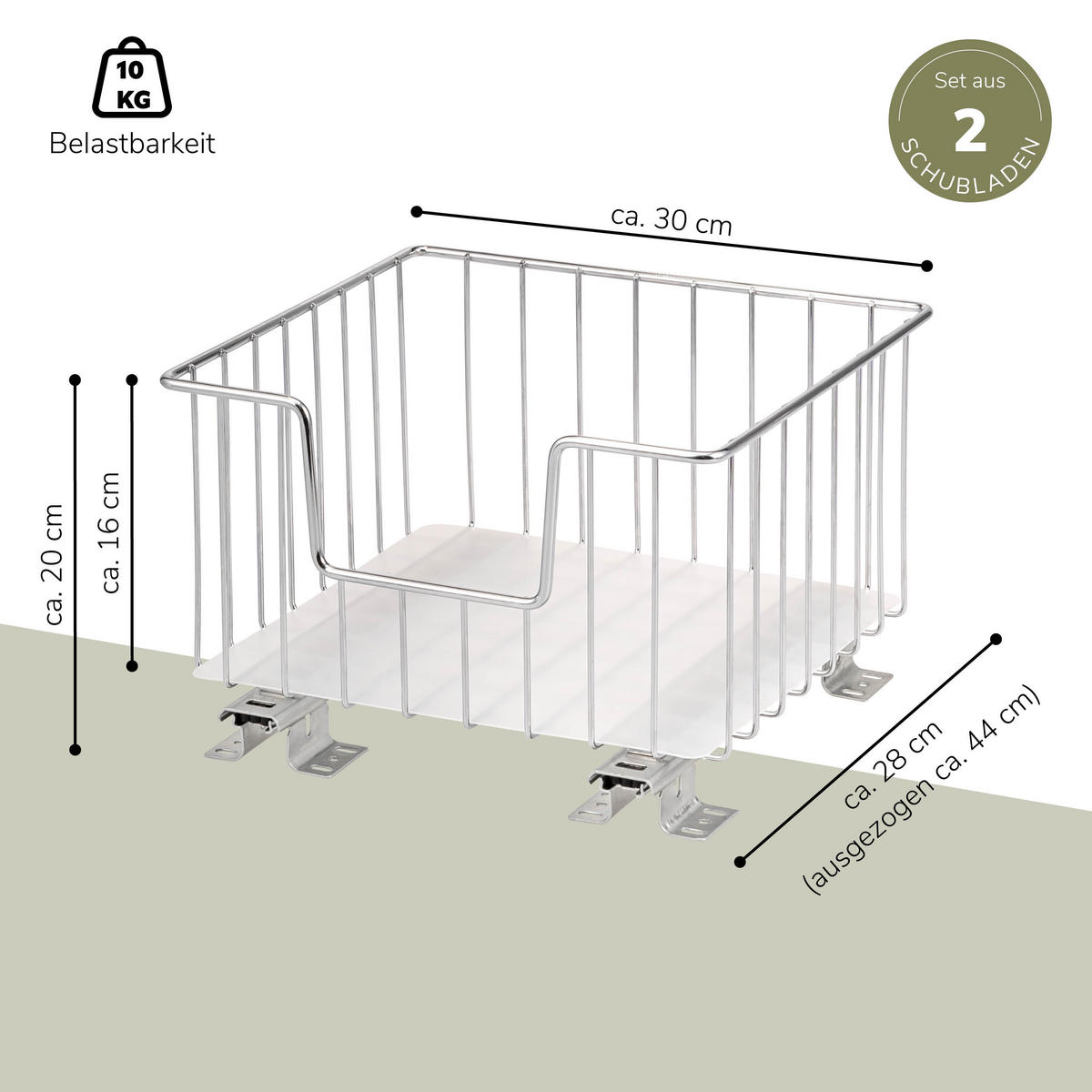 KORBAUSZUG (2er Set), 30 cm Breite, für Oberschränke, Chrom - Silberfarben, Metall (30/20/28.5cm) - bremermann