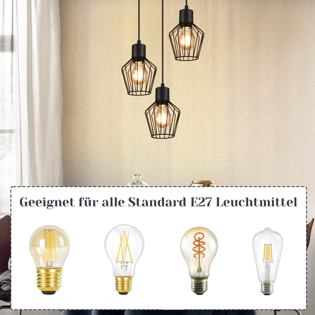 HÄNGELEUCHTE Ziel 3-flammig 22/22/150 cm - Schwarz, Metall (22/22/150cm) - Nettlife
