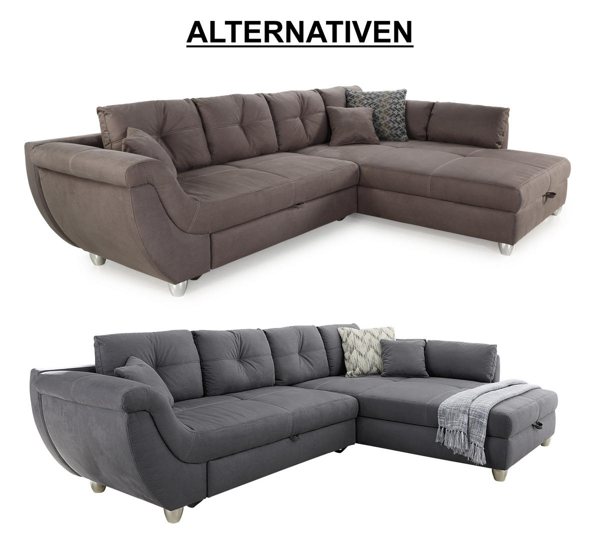 ECKSOFA mit Schlaffunktion und großem Bettkasten, seitenverkehrt montierbar B330/T207/H90 cm, Liegefl. 153x270 cm, Mikrofaser Grau / 15230 - Chromfarben/Grau, Kunststoff/Textil (330/207cm) - luma-home