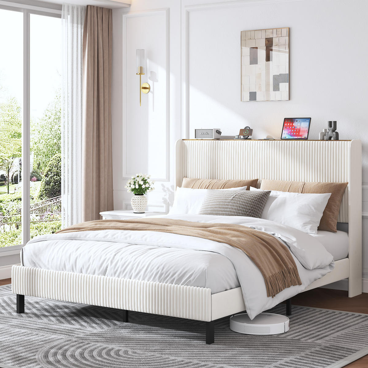 POLSTERBETT 160x200 cm Stoff Kopfteil - Beige, Textil (160/200cm) - LEBENLANG