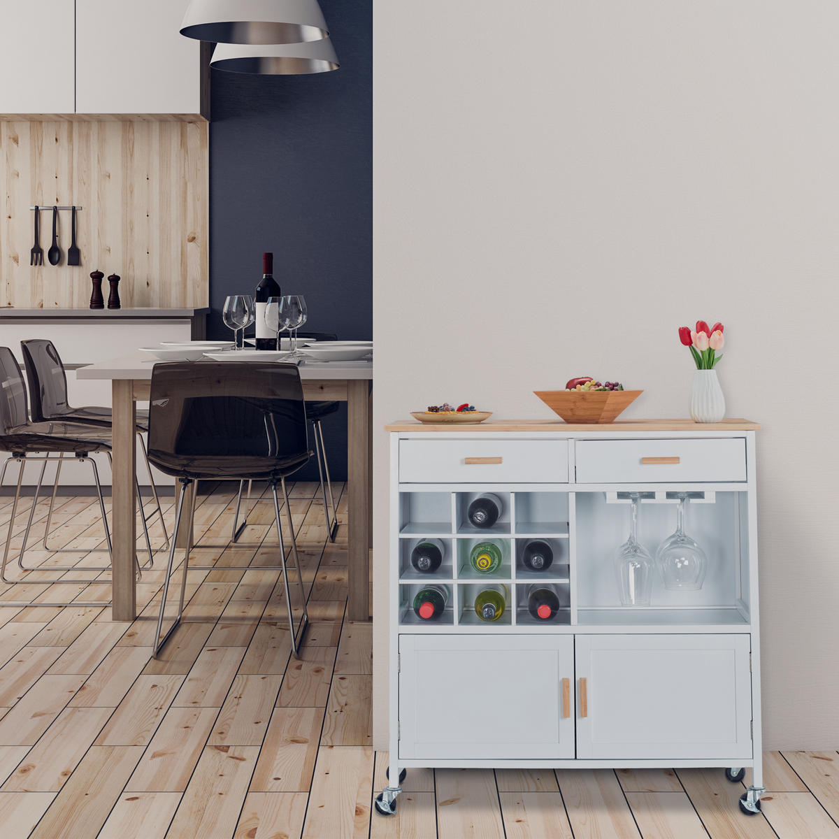 KÜCHENWAGEN - Weiß, Holz/Holzwerkstoff (86/88.5/41cm) - Relaxdays