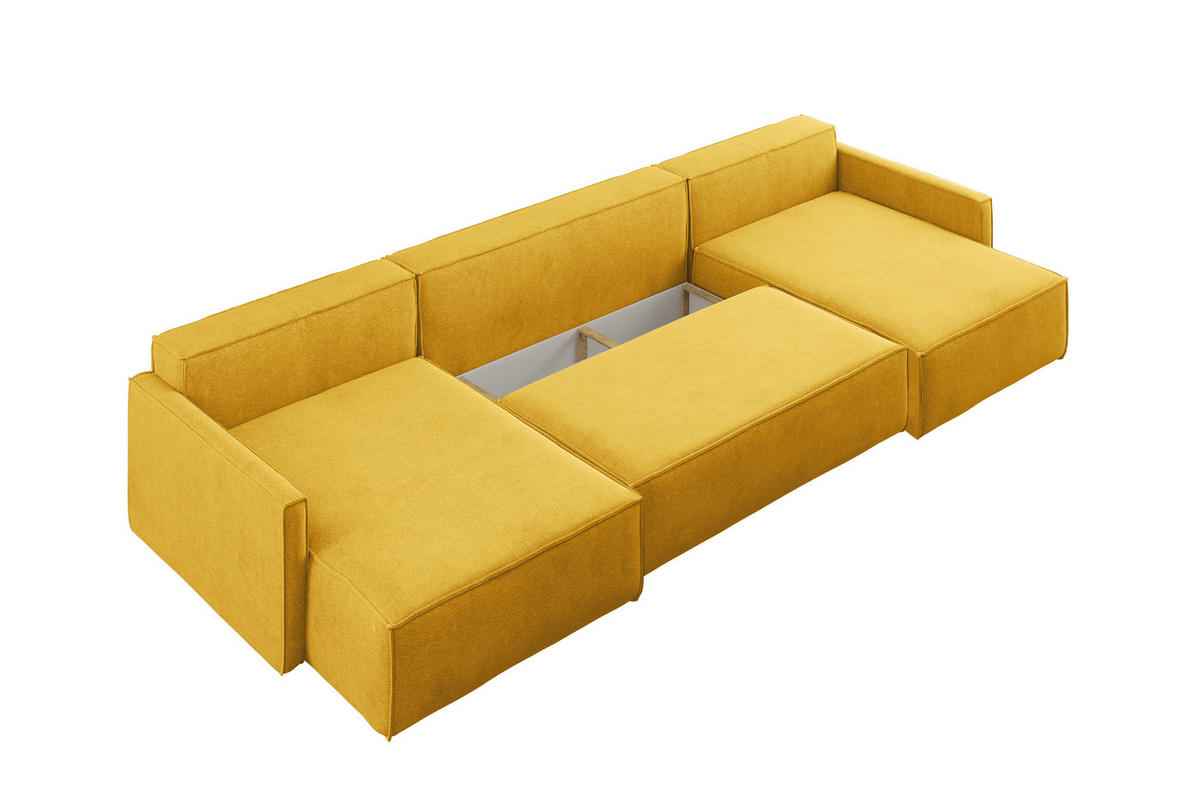 ECKSOFA Carlos U-Form Mit Schlaffunktion Und Bettkasten Stoff Salvador Gelb - Gelb, Holz (348/142cm) - Kaiser Möbel