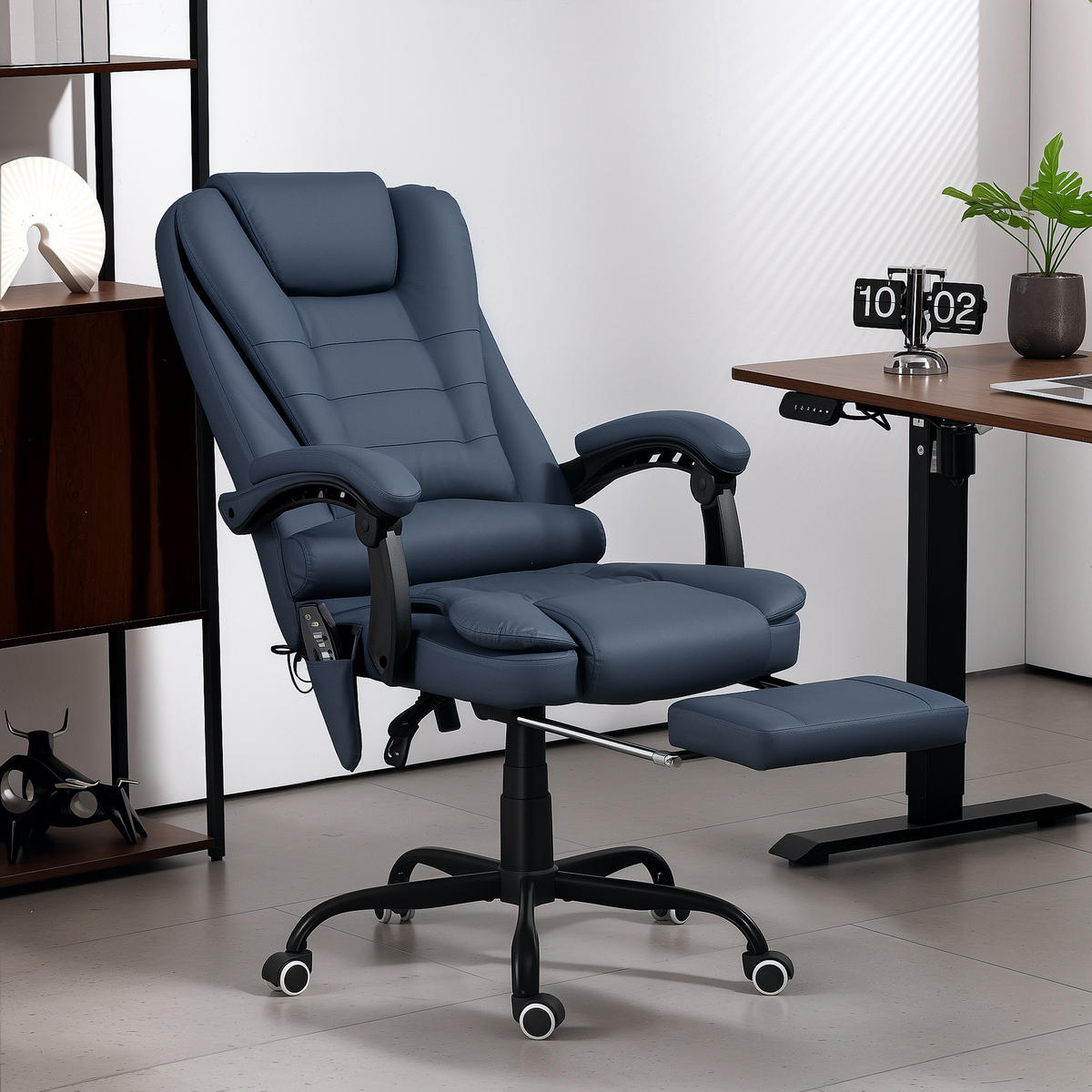 BÜROSTUHL mit 7 Punkt Massage, ergonomischer Chefsessel mit Liegefunktion - Blau/Schwarz, Kunststoff/Metall (67/121/67cm) - Vinsetto