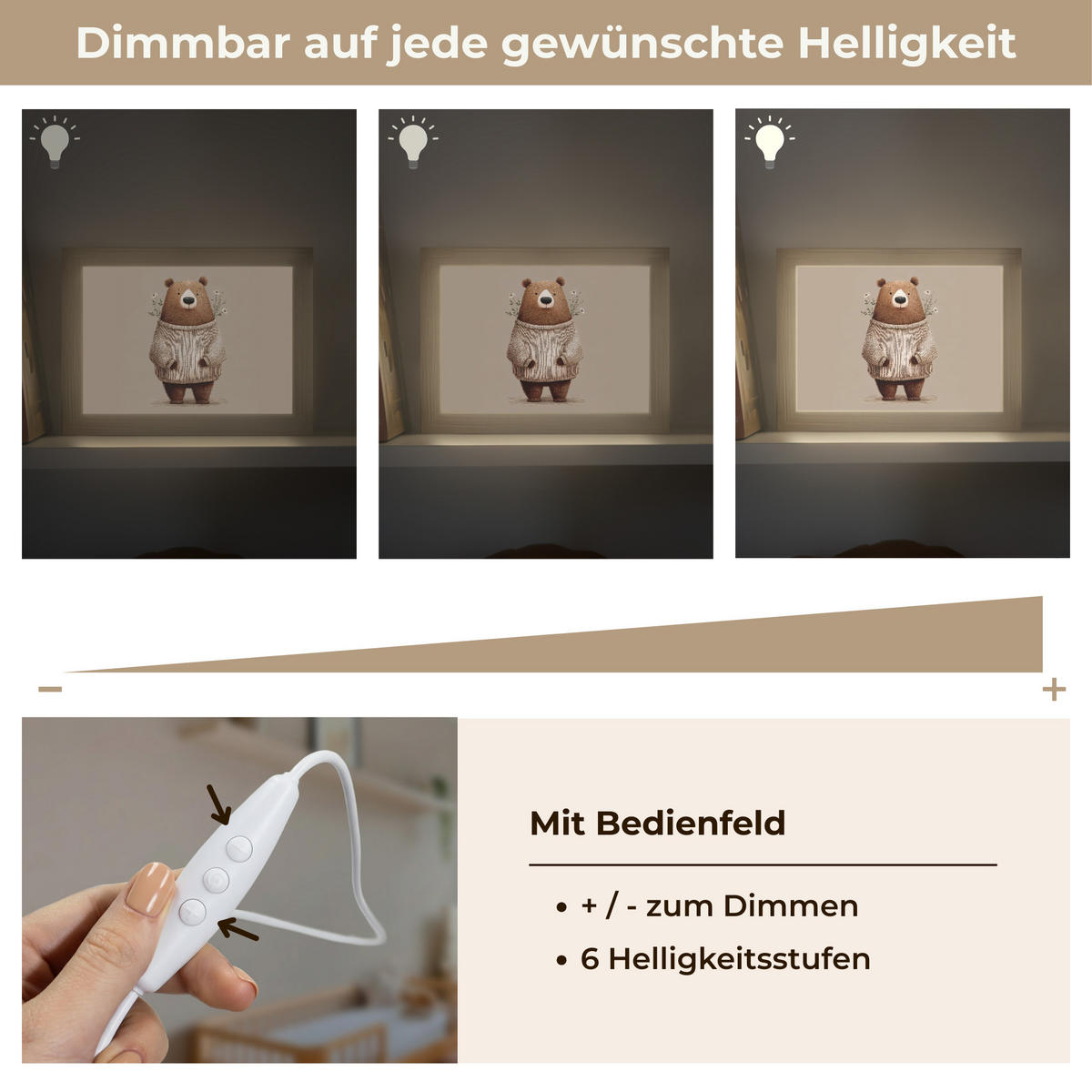 NACHTTISCHLAMPE Bär - Weiße Blumen - Gemütlich 20x15 cm - Taupe, Holzwerkstoff (8/20/15cm)