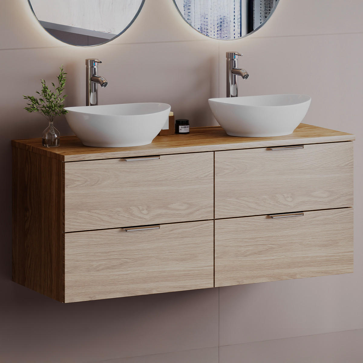 DOPPELWASCHTISCH 120.6cm Astrid Holz - Braun, Holzwerkstoff (120.6/52.2/46.5cm) - Petits-meubles