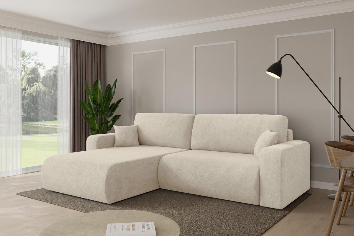 ROHOVÁ SEDAČKA s funkcí spaní, otoman vlevo BERY-L 276x193x88 krémová velur - černá/krémová, kompozitní dřevo/textil (276/193cm) - ALTDECOR