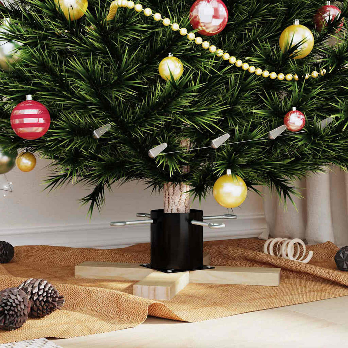 WEIHNACHTSBAUMSTAND 50/50/16 Cm Schwarz Massivholz Kiefer - Schwarz, Holz (50/16/50cm) - vidaXL