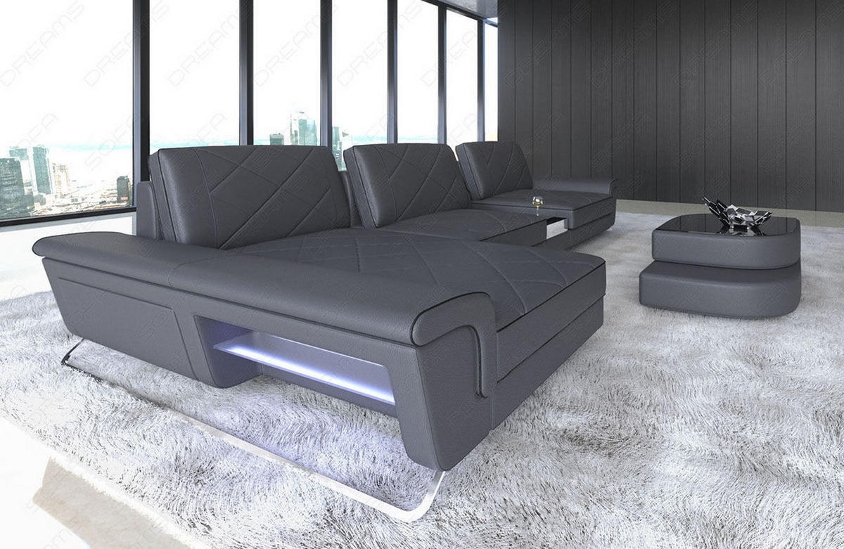 LEDERSOFA Bari L - Schwarz/Grau, Leder (197/369cm) - Sofa Dreams