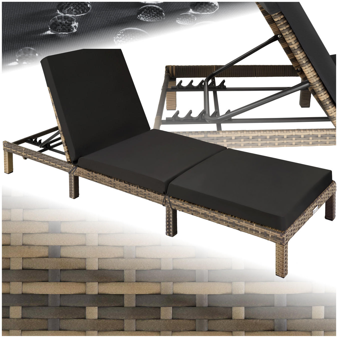 RATTAN-SONNENLIEGE Sofia,196 x 66 x 27 cm,natur - Naturfarben, Kunststoff (66/27/196cm) - tectake