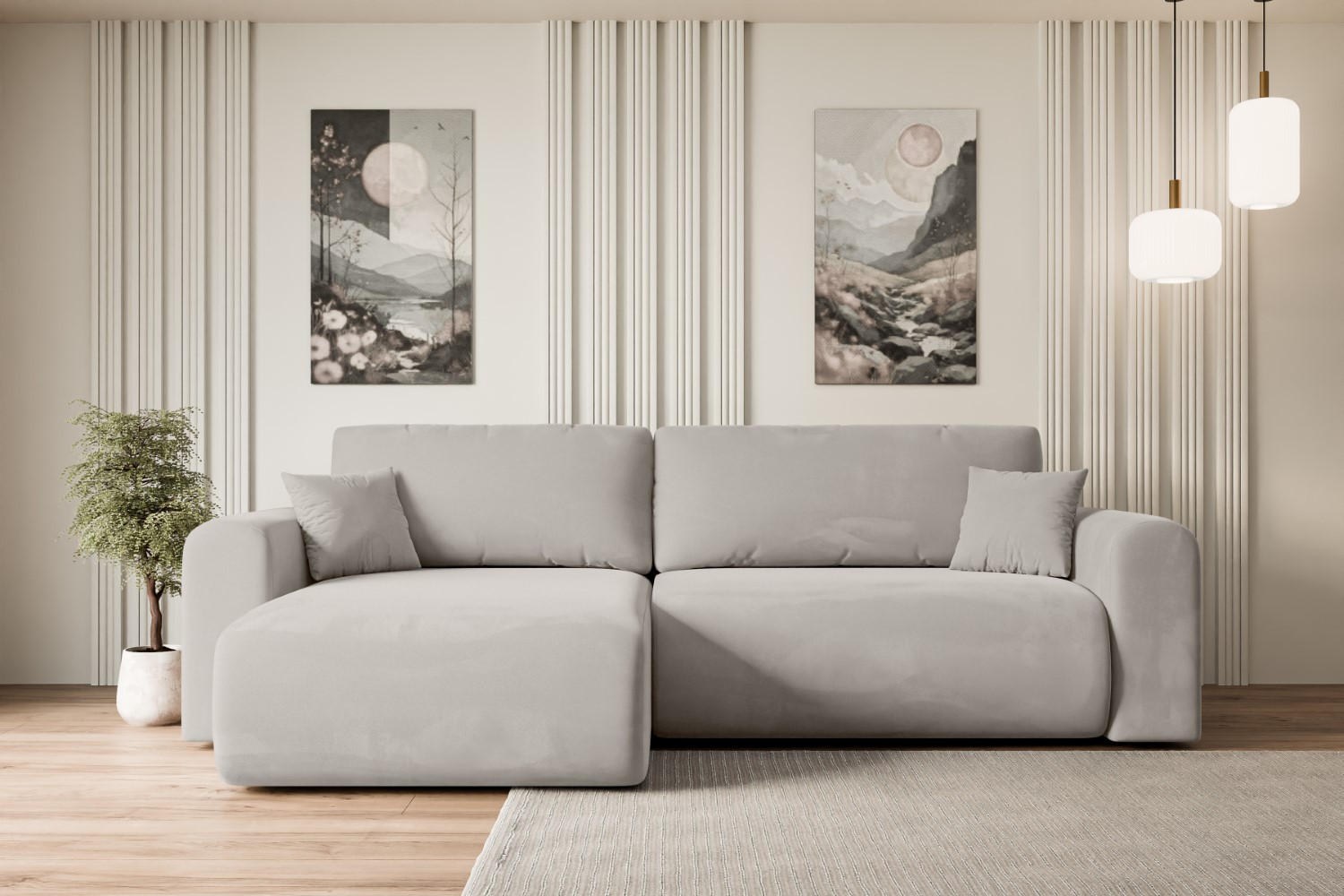 ECKSOFA mit Schlaffunktion und Bettkasten ORRO-L - 272x145x83 cm Hellbraun Velours - Hellbraun/Schwarz, Holzwerkstoff/Kunststoff (272/145cm) - ALTDECOR