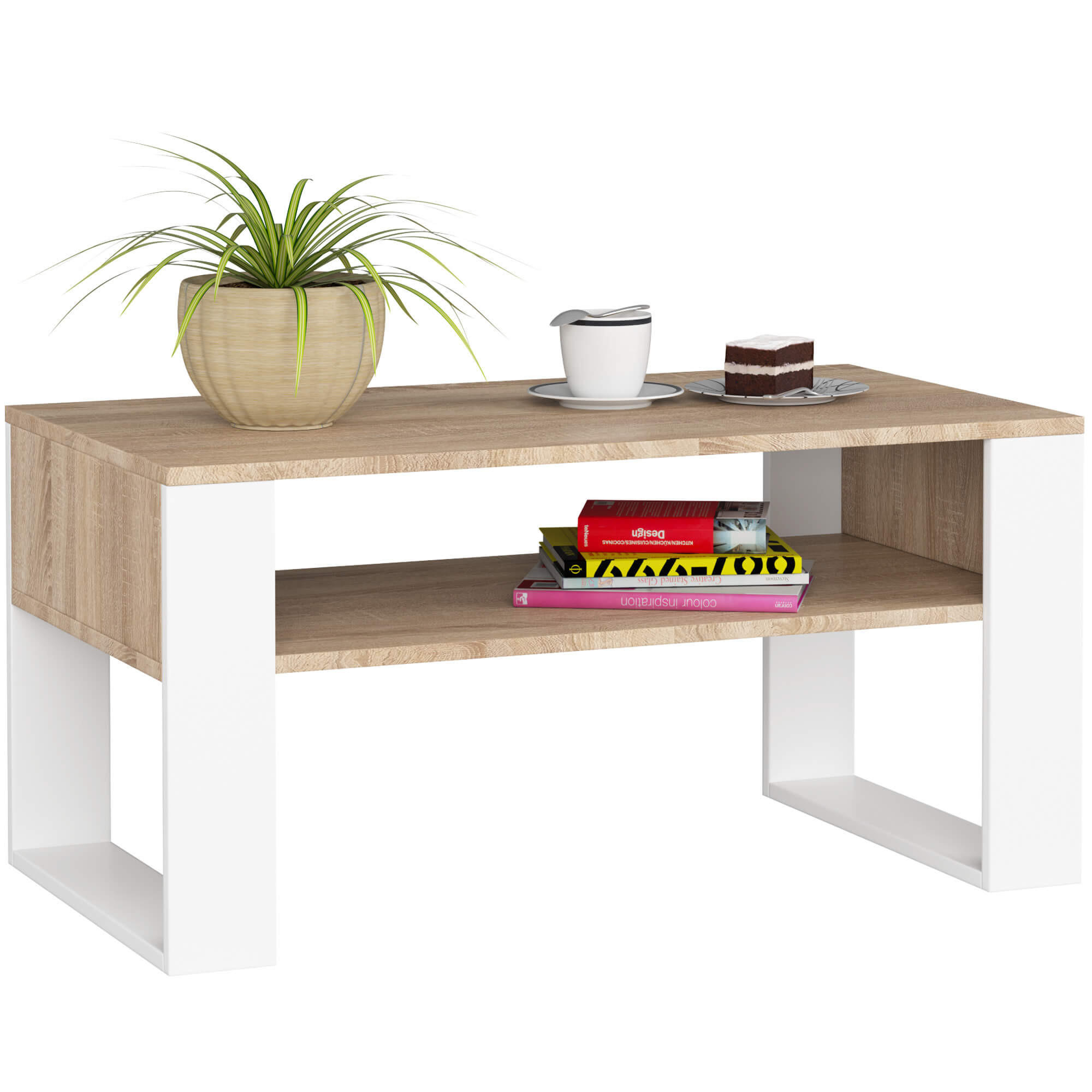 COUCHTISCH Rechteckig Sonoma Eiche - Weiß 92/45/50 cm - Weiß/Sonoma Eiche, Holzwerkstoff (50/92/45cm) - designimpex