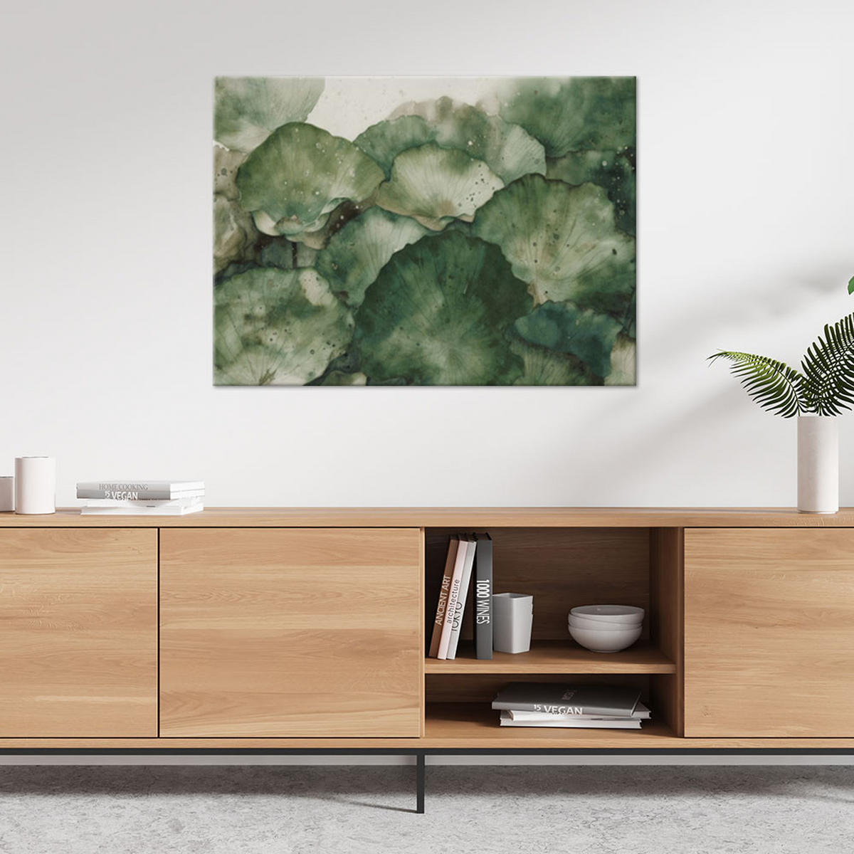 WANDBILD grüne lotosblätter - Grün, Textil (60/40cm) - Feeby