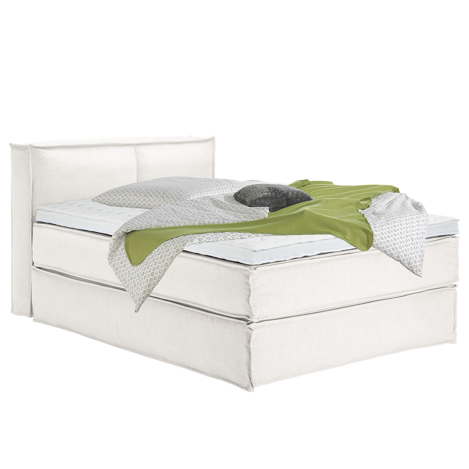BOXSPRINGBETT mit Kopfteil - Premium - Weiß, Textil (140/220cm) - home24