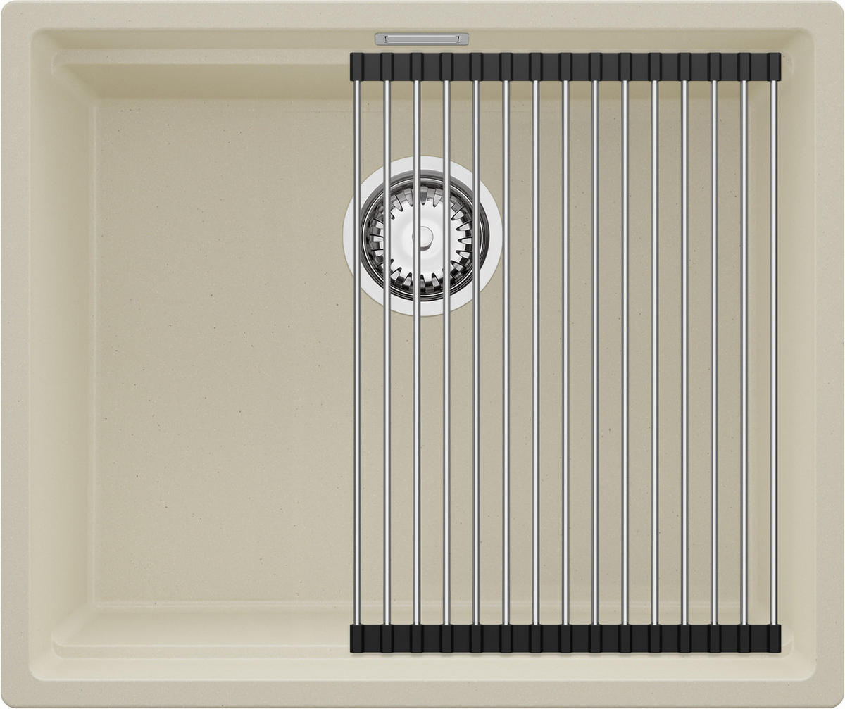 UNTERBAUSPÜLE GRANIT Praga, 2-er set Beige 56/47 cm 1 Becken + Ablauf-Set + Aufrollbare Abtropffläche ab 60er Unterschrank - Chromfarben/Beige, Kunststoff (56/20/47cm) - Primagran