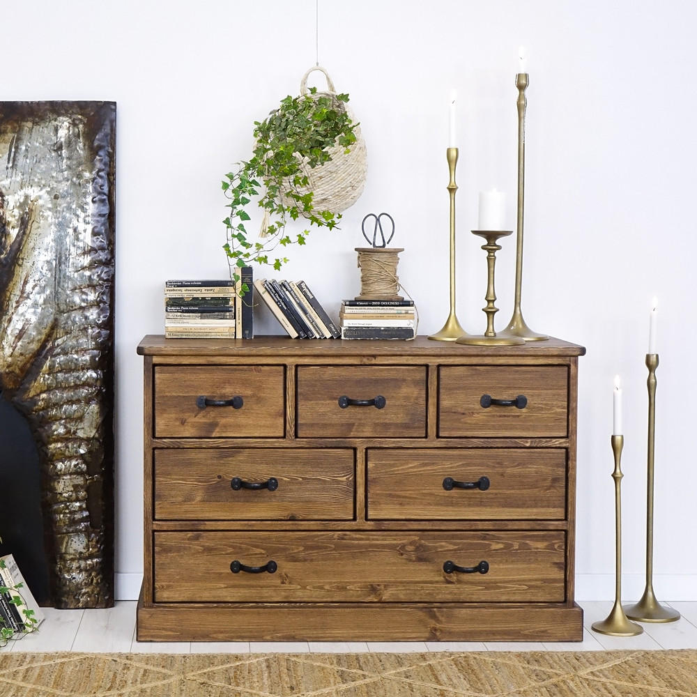 KOMMODE aus Massivholz Rustyk 3/6 - Dunkelbraun, Holz (122/80/45cm) - Seart