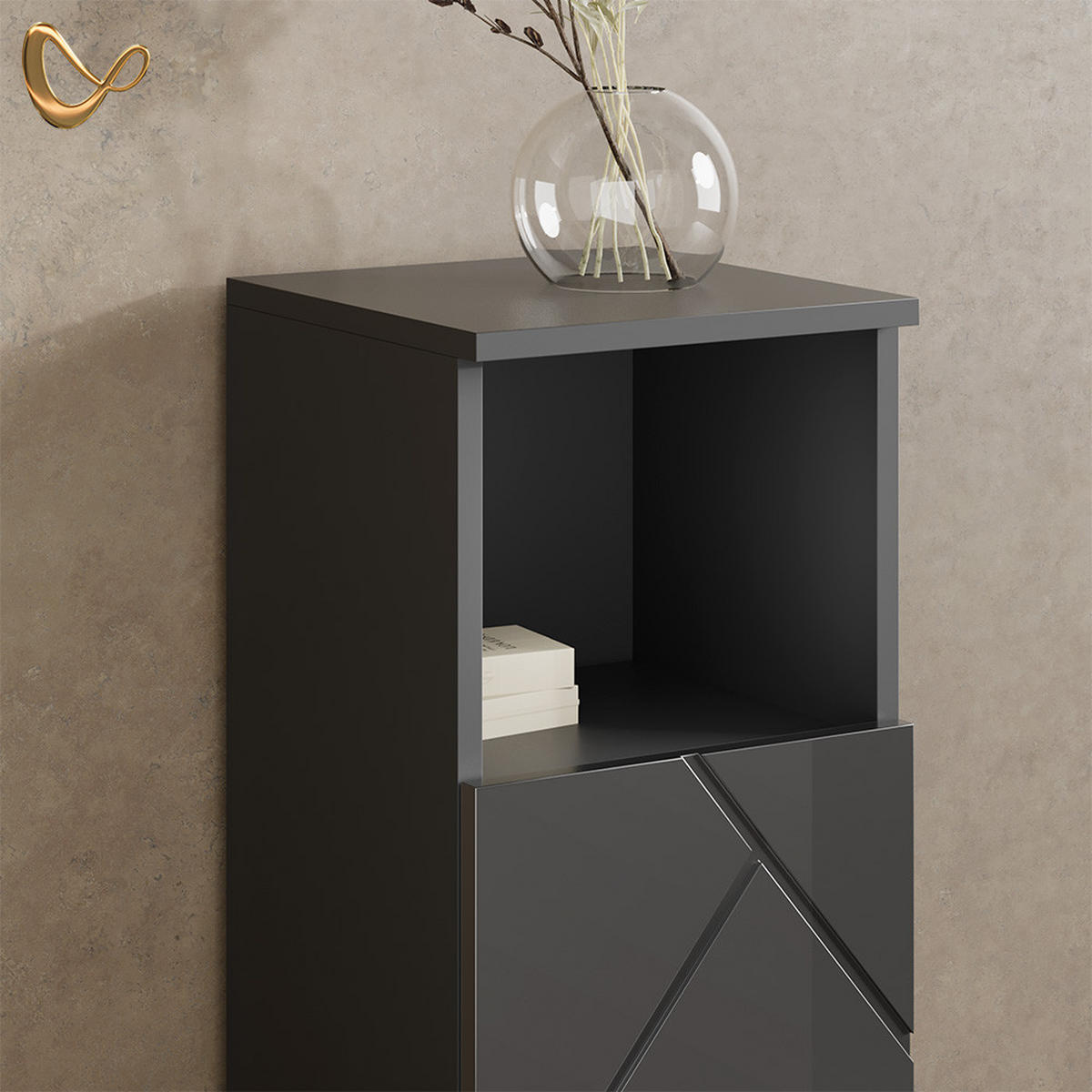 BADMÖBEL-SET Ronco Anthrazit Hochglanz 3 Teile, mit Midischrank - Anthrazit, Holzwerkstoff (80/58/41cm) - Livinity®