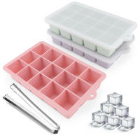 EISWÜRFELFORM 3er Set mit Deckel, Silikon, stapelbar, spülmaschinenfest - Multicolor, Kunststoff (12.5/3.3/16.5cm)