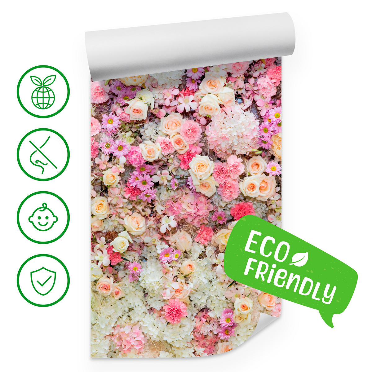 FOTOTAPETE für Schlafzimmer Rosen Pfingstrosen Blumenvielfalt Boho 450x315 - Beige/Gelb, Papier (450/315cm) - Muralo