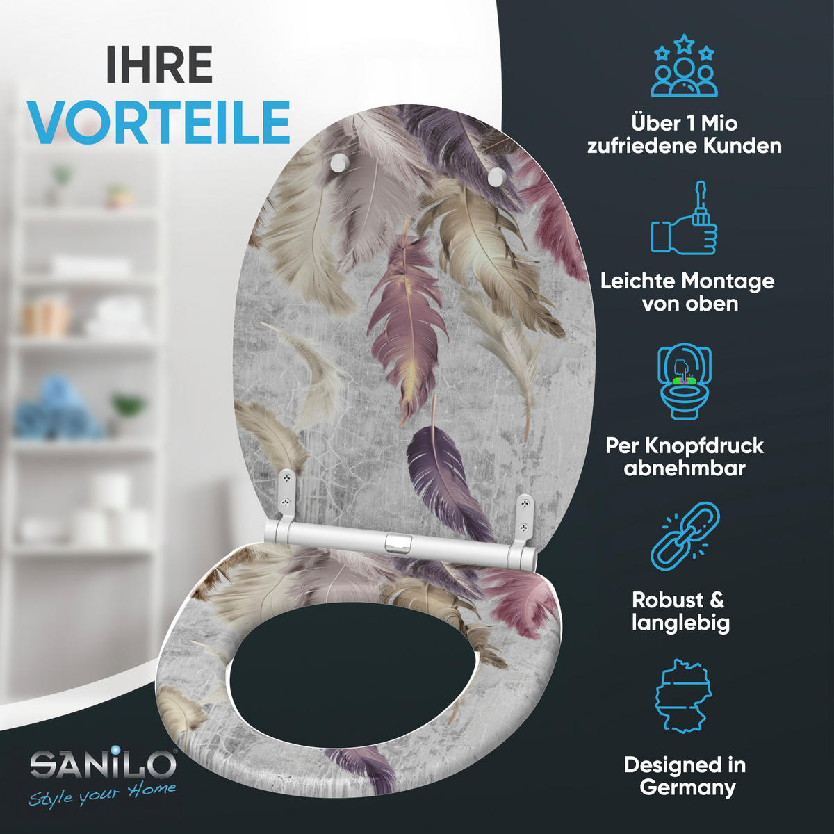 WC-SITZ mit Absenkautomatik & Top Fix Federn - Violett, Holzwerkstoff (37.7/5.5/48cm) - Sanilo