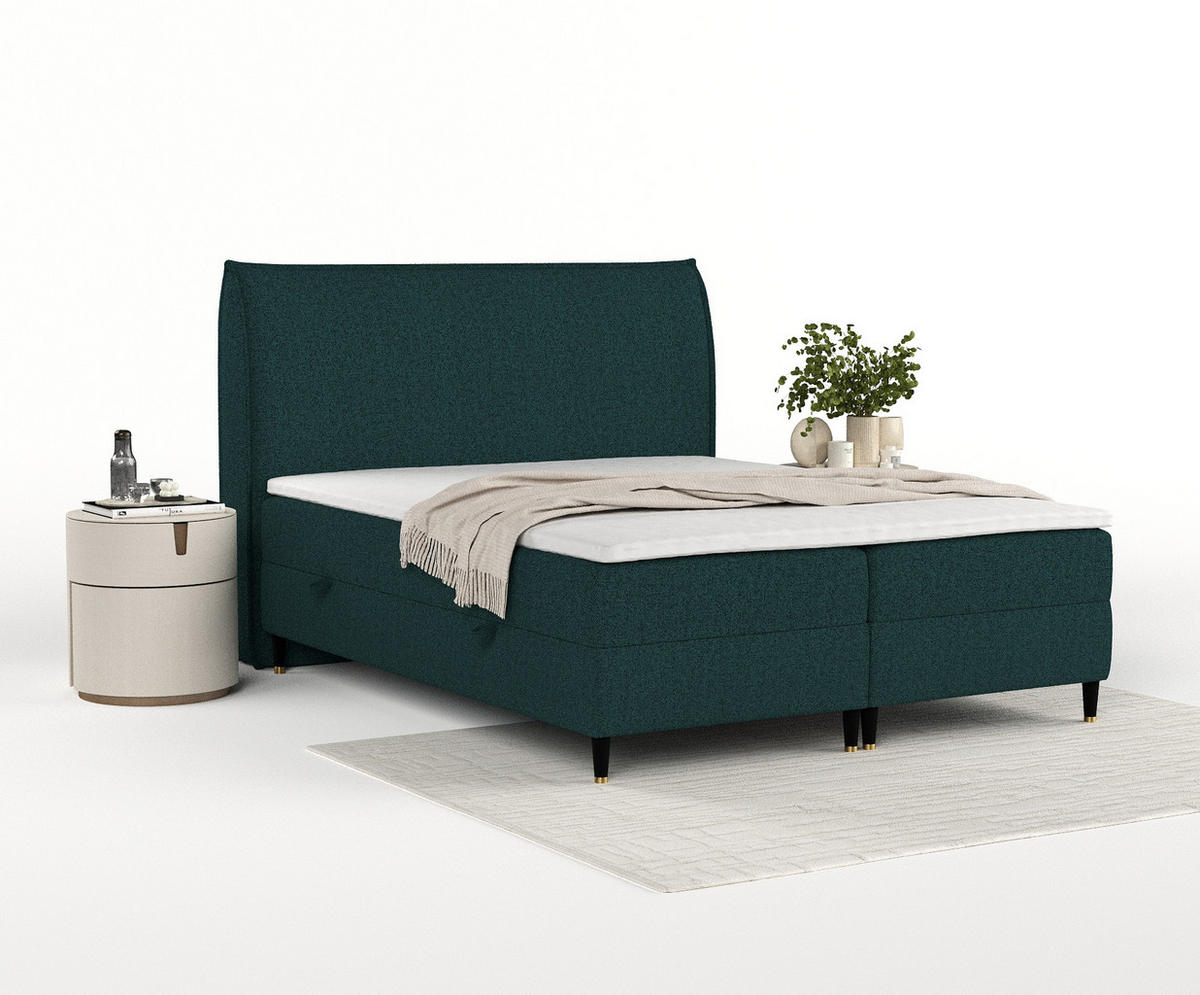 BOXBETT Melba Grün 180/200 cm mit Bonellmatratze - Schwarz/Grün, Holz/Holzwerkstoff (180/200cm) - Maison de Reve
