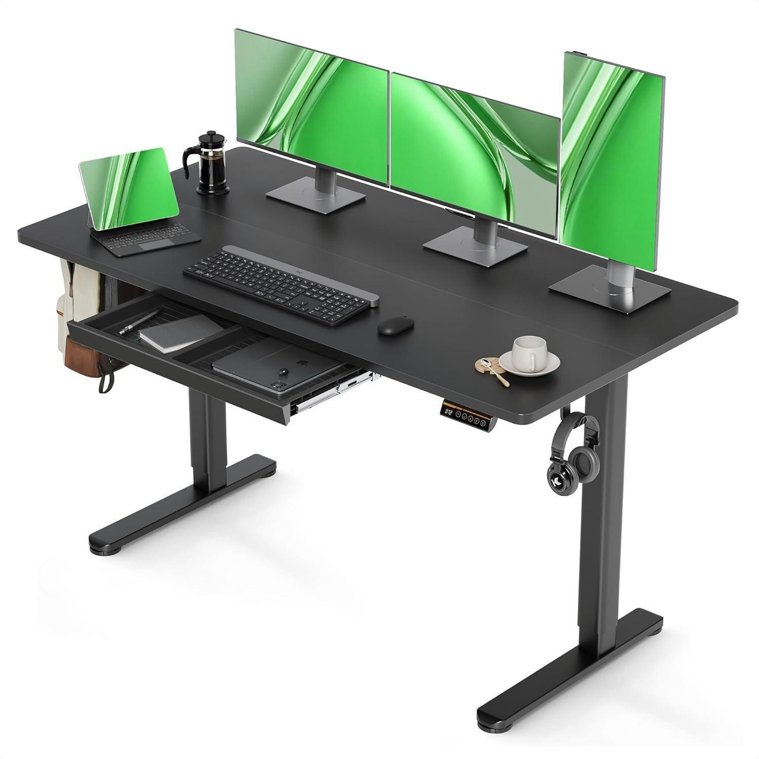 SCHREIBTISCH höhenverstellbar 140 x 60 cm mit Schublade und Memory-Funktion Schwarz - Schwarz, Metall (60/120/118cm)