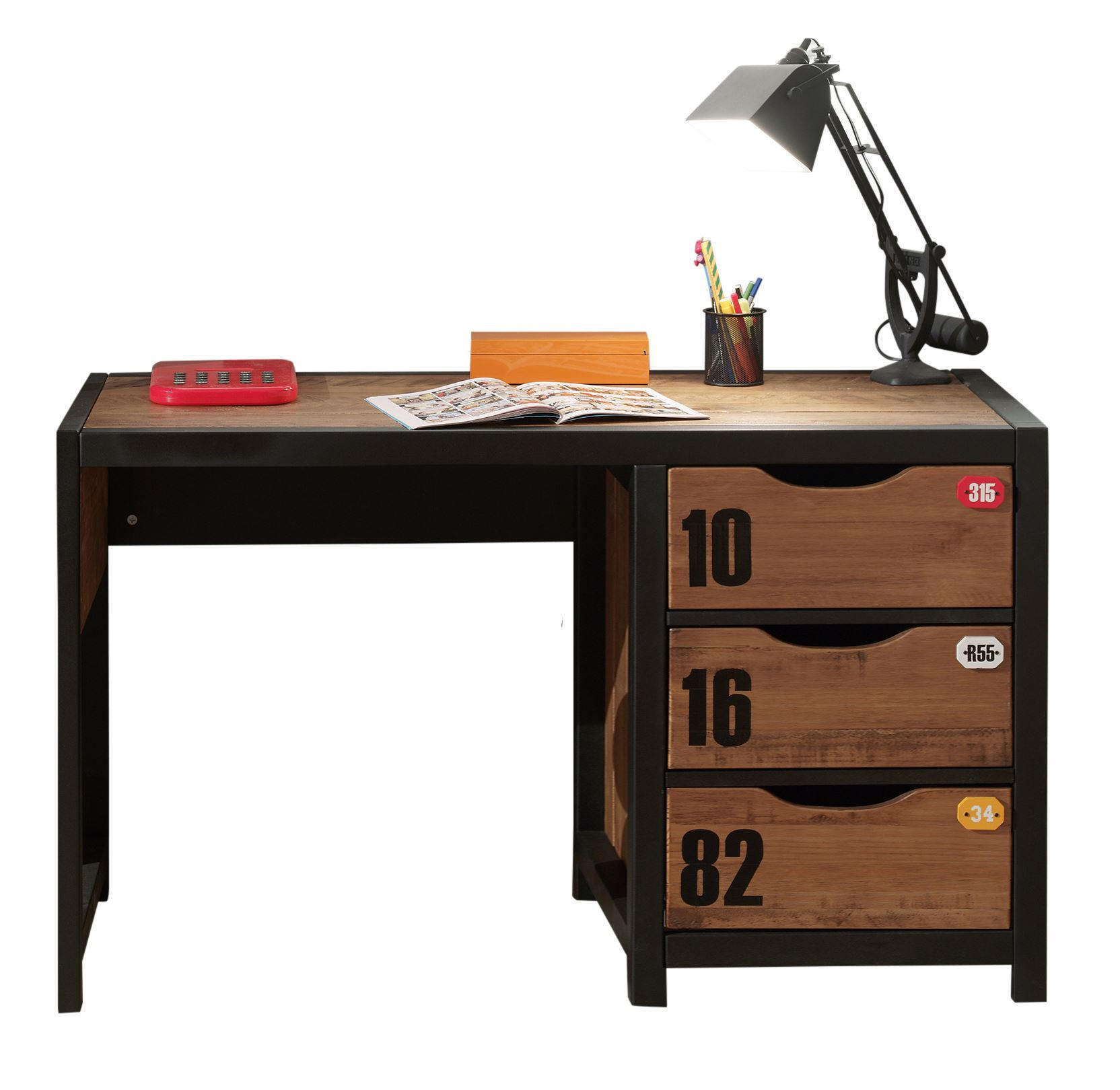 SCHREIBTISCH Kameko 130x60x75 MDF+Massivholz Schwarz/Cognac - Cognac/Schwarz, Holzwerkstoff (130/60/75cm) - 58aufmkessel