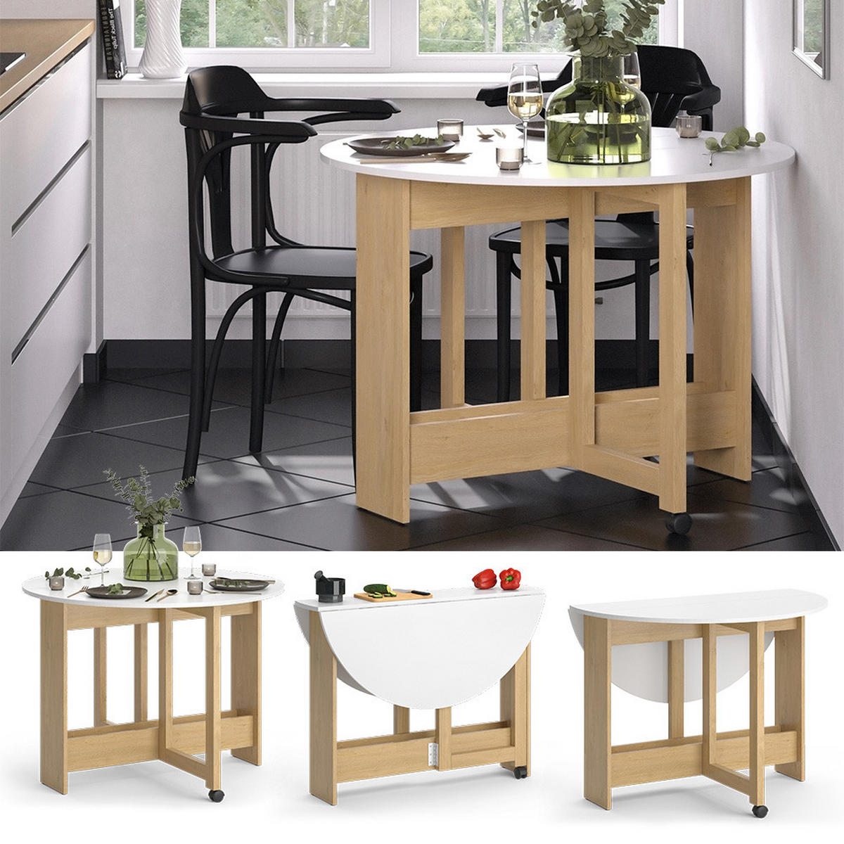 JÍDELNÍ STŮL Rondo Zlatá síla dub/bílá - bílá/medově dubová, kompozitní dřevo (100/100/73cm) - Vicco