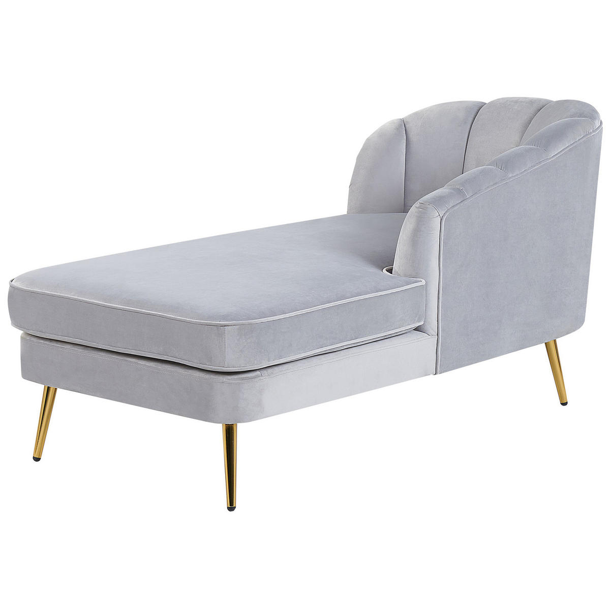CHAISELONGUE Samtstoff hellgrau linksseitig Allier - Goldfarben/Grau, Textil (150/75/76cm) - Beliani