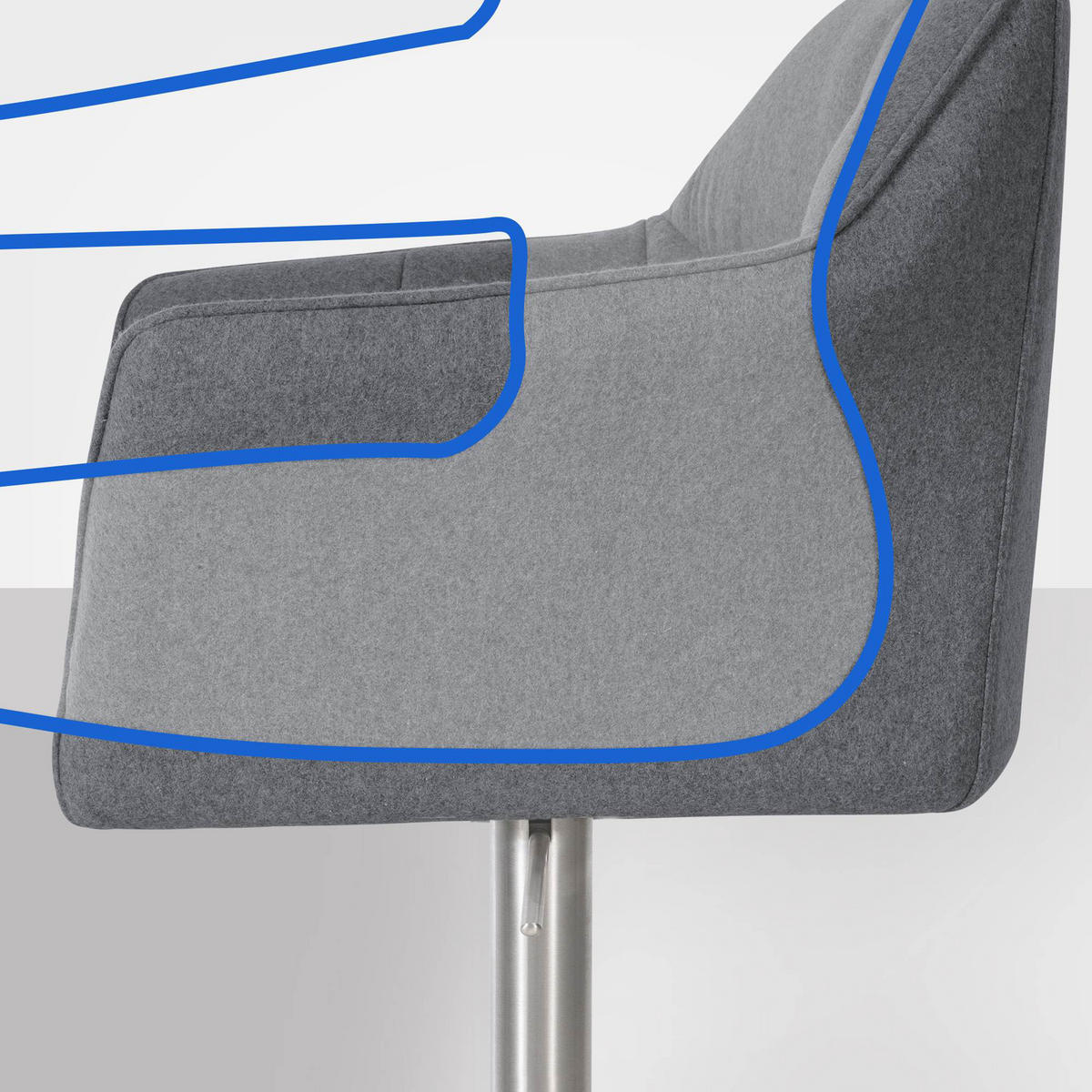 BARHOCKER Damaskus E Filz grau - Edelstahlfarben/Grau, Textil/Metall (64/110/48cm) - TPFLiving