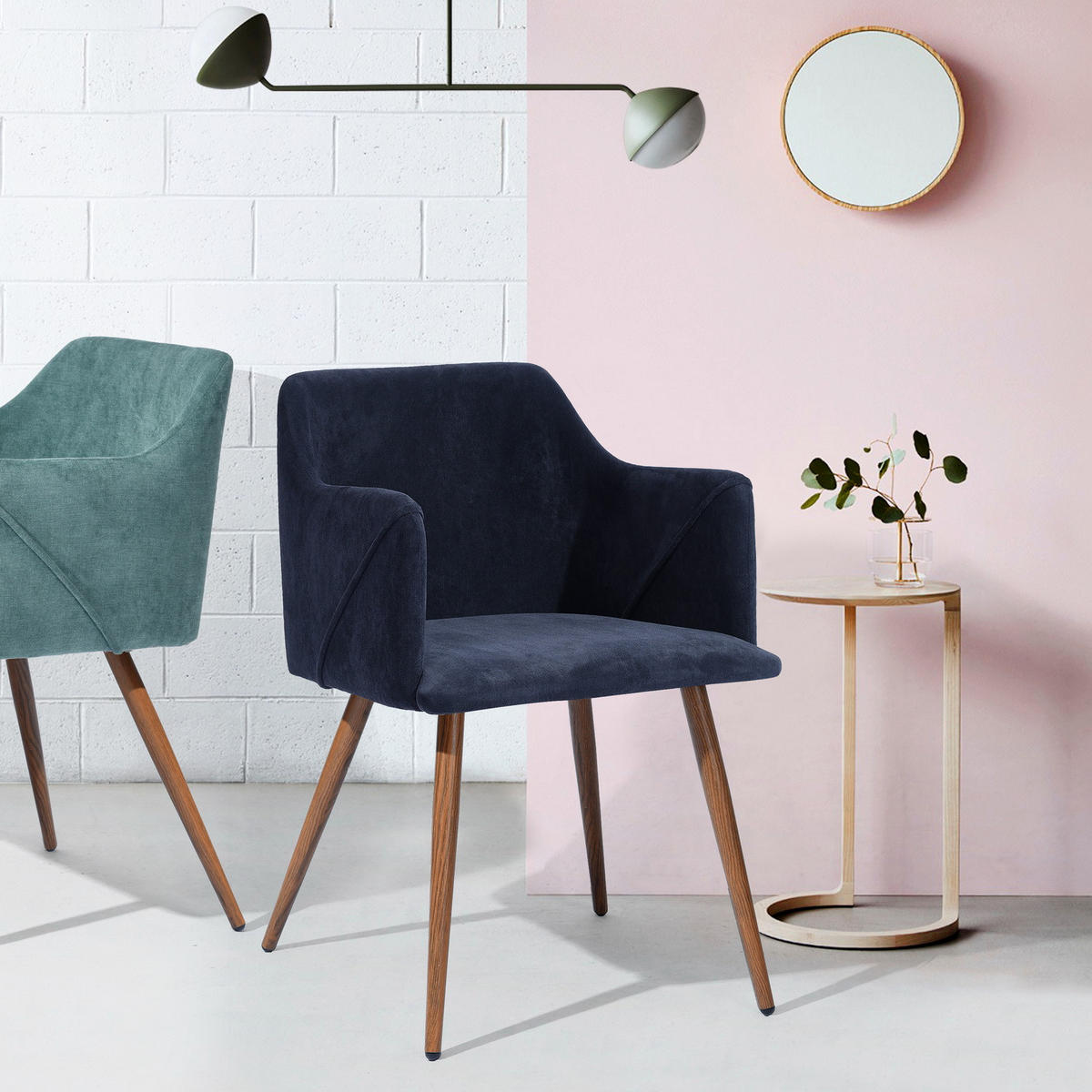 ARMLEHNSTUHL-SET 2 Stück in Stoff - Blau/Dunkelblau, Holzwerkstoff/Textil (54/75/53cm) - Urban Meuble