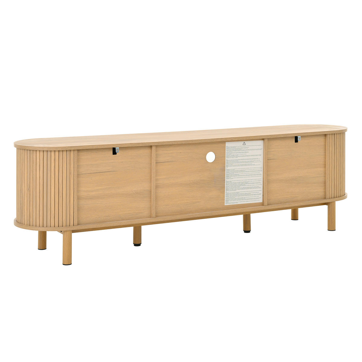 TV-SCHRANK 175 cm Natur Holzoptik mit Rattan-Schublade, Runddesign & offenen Fächern - Naturfarben, Holzwerkstoff (175/51/36cm) - Urban Meuble