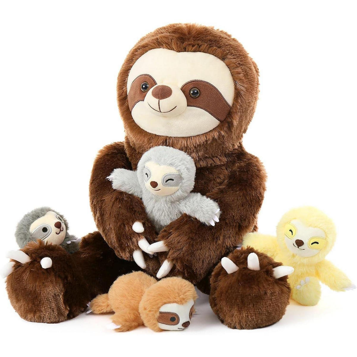 STOFFTIER Faultier Mama mit 4 Babys 60 cm - Braun, Textil (200/10cm)