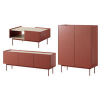 WOHNZIMMER-SET Color Keramikrot / Eiche Linea 3-teilig - Hellbraun/Rot, Holz/Holzwerkstoff (338/122/45cm) - Feldmann-Wohnen